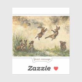 Weidse Wedijver Speelse hazen in een weide Sticker