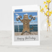 Weightlifter Cat Funny Birthday Card Kaart (Gele Bloem)