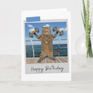 Weightlifter Cat Funny Birthday Card Kaart