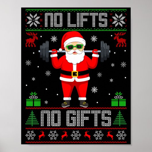 Weightlifting Workout Gym Santa Christmas Ugly Swe Poster (Voorkant)