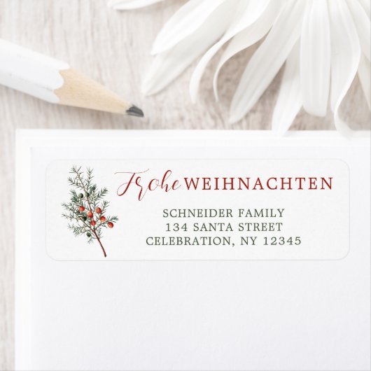 Weihnachten Evergreen Branch Red Berries Etiket (Insitu)