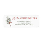 Weihnachten Evergreen Branch Red Berries Etiket (Voorkant)