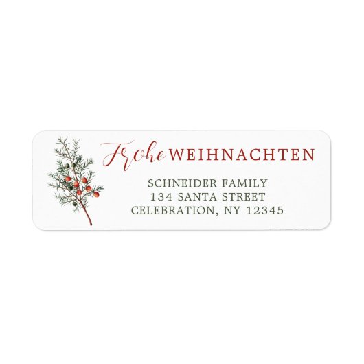 Weihnachten Evergreen Branch Red Berries Etiket (Voorkant)
