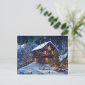 Weihnachten in den Bergen. Almhütte mit Polarlicht Briefkaart (Staand voorkant)