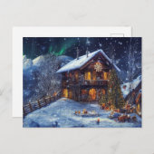 Weihnachten in den Bergen. Almhütte mit Polarlicht Briefkaart (Voorkant / Achterkant)