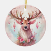 Weihnachten in pink: Rentier mit rosa Weihnachtssc Keramisch Ornament (Voorkant)