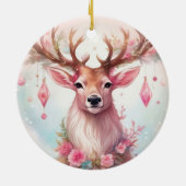 Weihnachten in pink: Rentier mit rosa Weihnachtssc Keramisch Ornament (Achterkant)