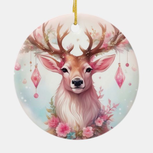 Weihnachten in pink: Rentier mit rosa Weihnachtssc Keramisch Ornament (Achterkant)