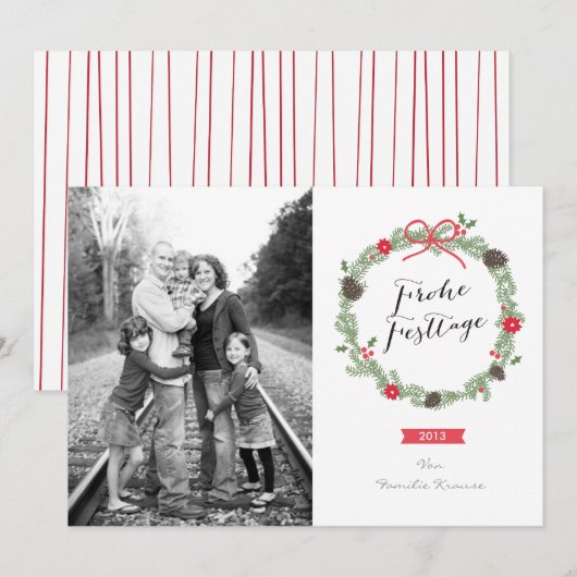 Weihnachten Kranz Foto-Karte Feestdagenkaart (Voorkant / Achterkant)