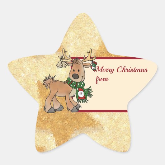 Weihnachten mit Ren Ster Sticker (Voorkant)