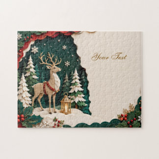 Weihnachtlicher Rentier Wald Rahmen Legpuzzel