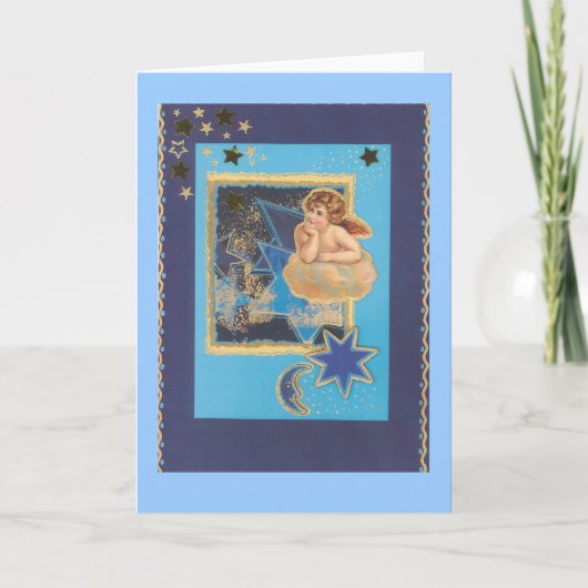 "Weihnachts-Engel auf Wolke in Blau" Feestdagen Kaart (Voorkant)