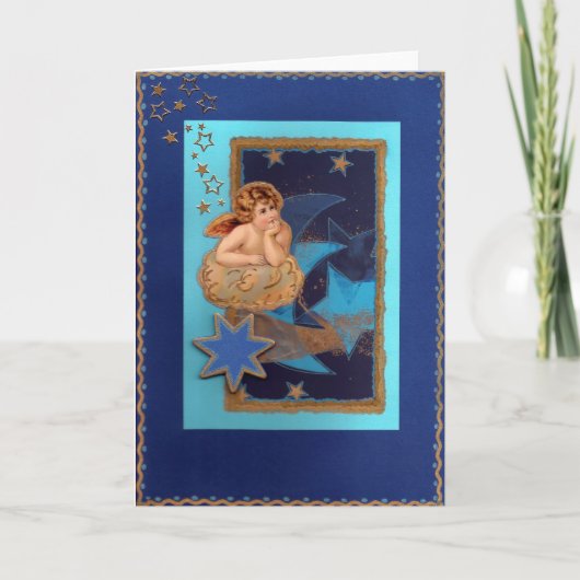 "Weihnachts-Engel auf Wolke mit Sternen" Feestdagen Kaart (Voorkant)