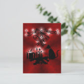 Weihnachts Ornamente mit Sterne und Katze auf rot Briefkaart (Staand voorkant)