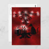 Weihnachts Ornamente mit Sterne und Katze auf rot Briefkaart (Voorkant / Achterkant)