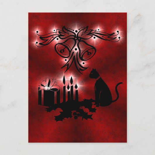 Weihnachts Ornamente mit Sterne und Katze auf rot Briefkaart (Voorkant)