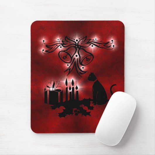 Weihnachts Ornamente mit Sterne und Katze auf rot Muismat (Met muis)