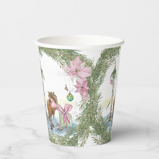 Weihnachts Pappbecher mit Pony, Tischgeschirr Papieren Bekers (Achterkant)