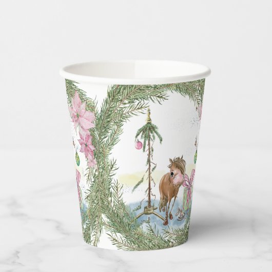 Weihnachts Pappbecher mit Pony, Tischgeschirr Papieren Bekers (Links)