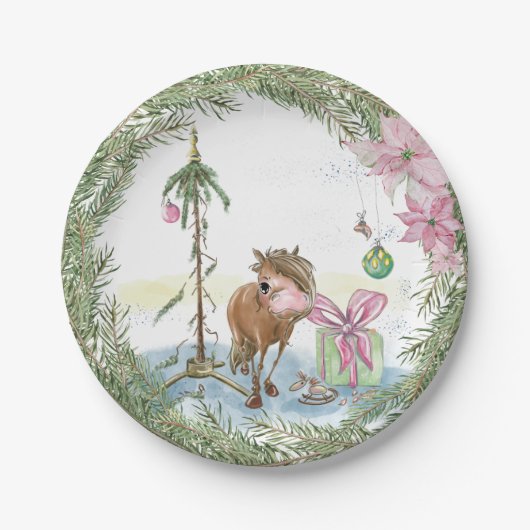 Weihnachts-Pappteller mit süssem Pony Papieren Bordje (Voorkant)