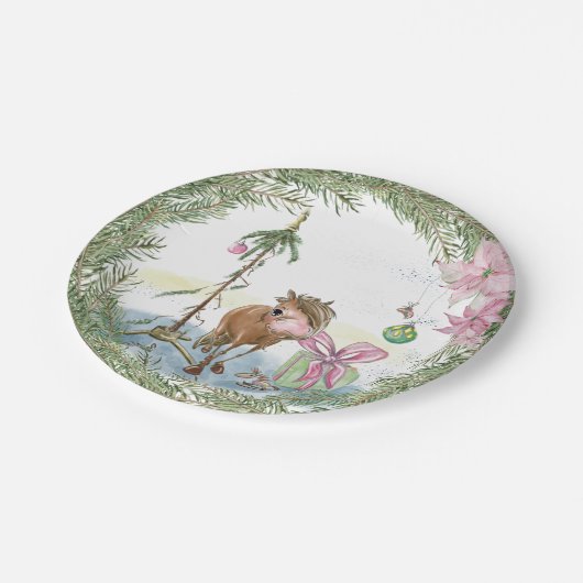 Weihnachts-Pappteller mit süssem Pony Papieren Bordje (Gekanteld)