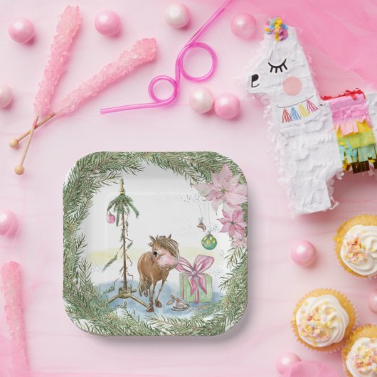 Weihnachts-Pappteller mit süssem Ponybild Papieren Bordje (Feest)