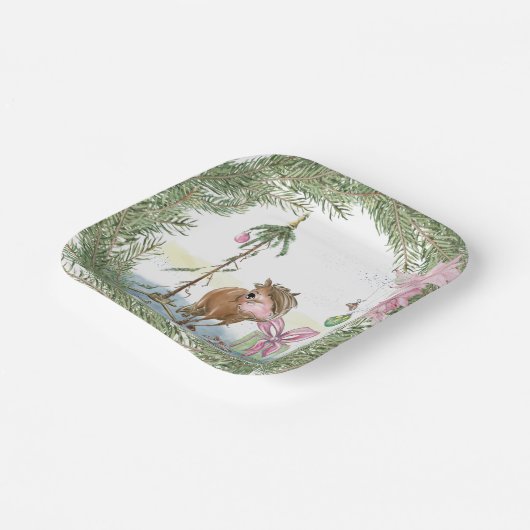 Weihnachts-Pappteller mit süssem Ponybild Papieren Bordje (Gebogen)