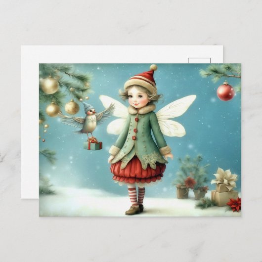 Weihnachtsfee mit Vogel Briefkaart (Voorkant / Achterkant)