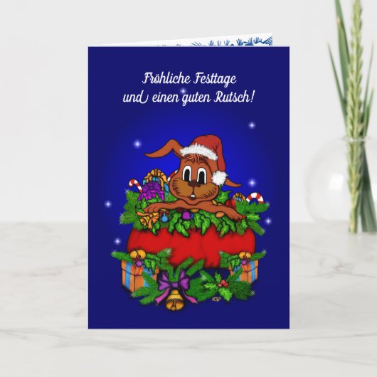 Weihnachtskaninchen , Fröhliche Weihnachten! Feestdagen Kaart (Voorkant)