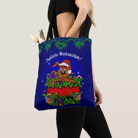 Weihnachtskaninchen , Fröhliche Weihnachten! Tote Bag (Dichtbij)