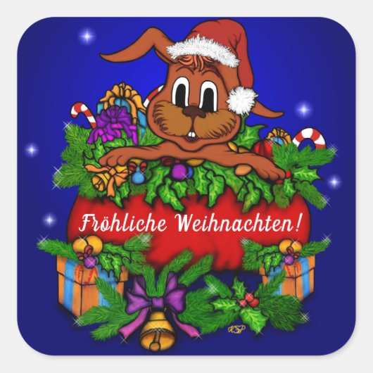 Weihnachtskaninchen , Fröhliche Weihnachten! Vierkante Sticker (Voorkant)