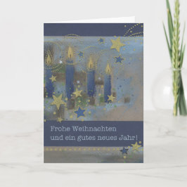 Weihnachtskarte Blau mit leuchtenden Kerzen Feestdagen Kaart