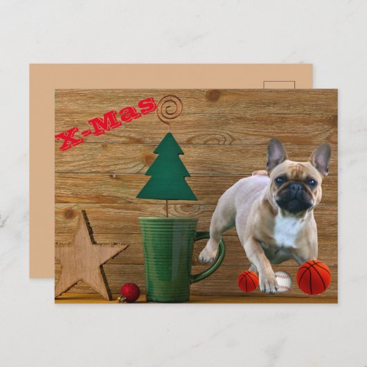Weihnachtskarte französische Bulldoggen Christmas  Briefkaart (Voorkant / Achterkant)