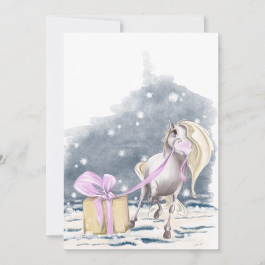 Weihnachtskarte mit Pferd und Weihnachtspacket Feestdagenkaart (Voorkant)