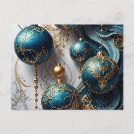 Weihnachtskugeln Blau Gold Festzauber Feestdagenkaart