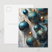 Weihnachtskugeln Blau Gold Festzauber Feestdagenkaart (Voorkant / Achterkant)