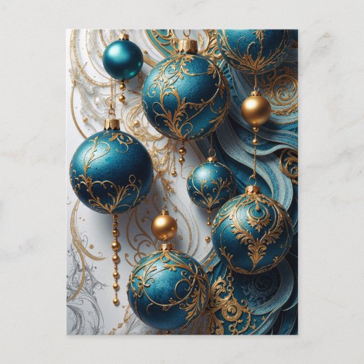 Weihnachtskugeln Blau Gold Festzauber Feestdagenkaart (Voorkant)