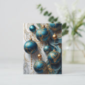 Weihnachtskugeln Blau Gold Festzauber Feestdagenkaart (Staand voorkant)