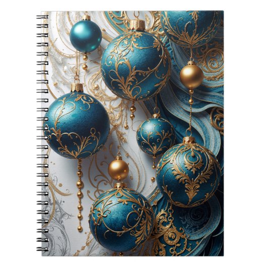 Weihnachtskugeln Blau Gold Festzauber Notitieboek (Voorkant)