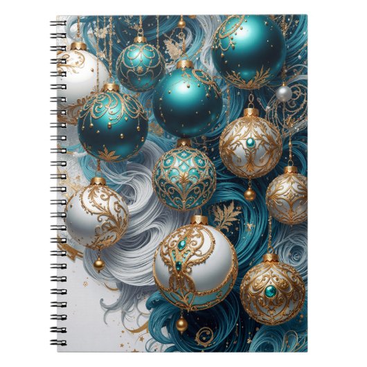 Weihnachtskugeln Blau Gold Luxus Ornament Notitieboek (Voorkant)