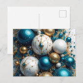 Weihnachtskugeln Blau Gold Premium Feestdagenkaart (Voorkant / Achterkant)