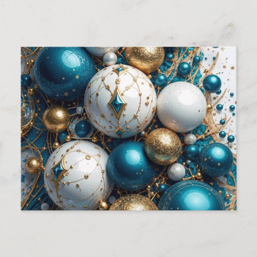 Weihnachtskugeln Blau Gold Premium Feestdagenkaart (Voorkant)