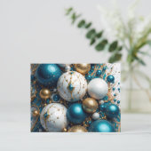 Weihnachtskugeln Blau Gold Premium Feestdagenkaart (Staand voorkant)
