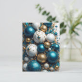 Weihnachtskugeln Blau Gold Premium Feestdagenkaart (Staand voorkant)