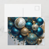 Weihnachtskugeln Gold Blau Luxus Fest Feestdagenkaart (Voorkant / Achterkant)