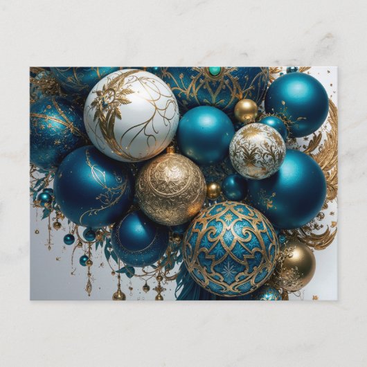 Weihnachtskugeln Gold Blau Luxus Fest Feestdagenkaart (Voorkant)