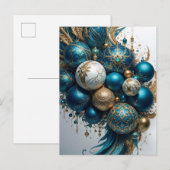 Weihnachtskugeln Gold Blau Luxus Fest Feestdagenkaart (Voorkant / Achterkant)
