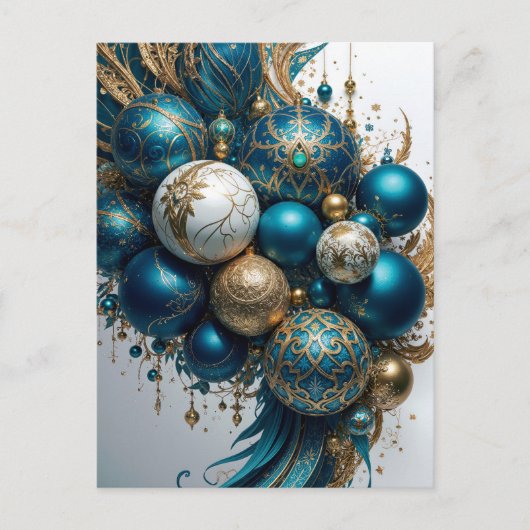 Weihnachtskugeln Gold Blau Luxus Fest Feestdagenkaart (Voorkant)