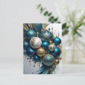 Weihnachtskugeln Gold Blau Luxus Fest Feestdagenkaart (Staand voorkant)