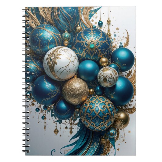 Weihnachtskugeln Gold Blau Luxus Fest Notitieboek (Voorkant)